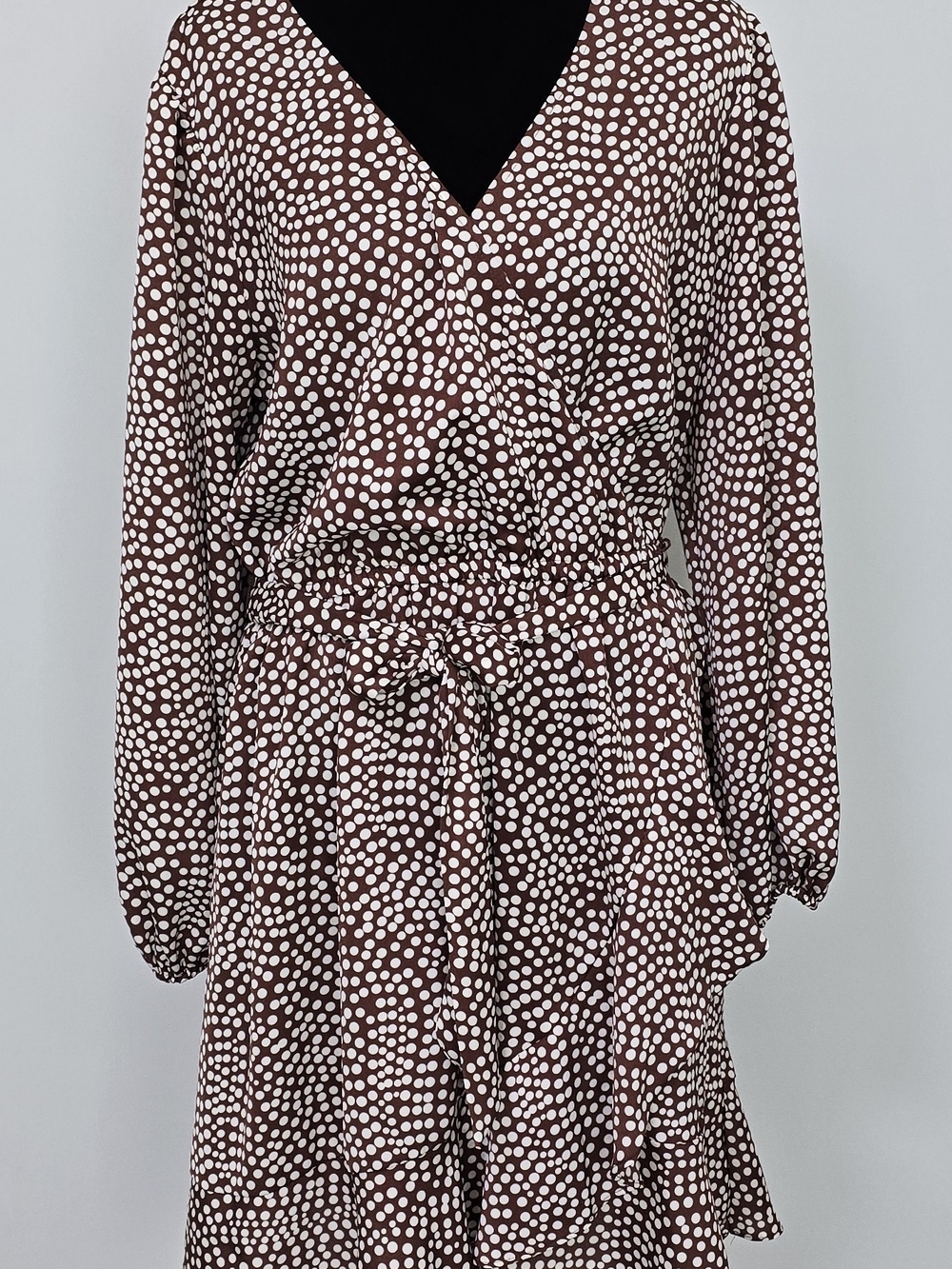 LC Lauren Conrad Brown Polka Dot Long Sleeve Wrap Dress
